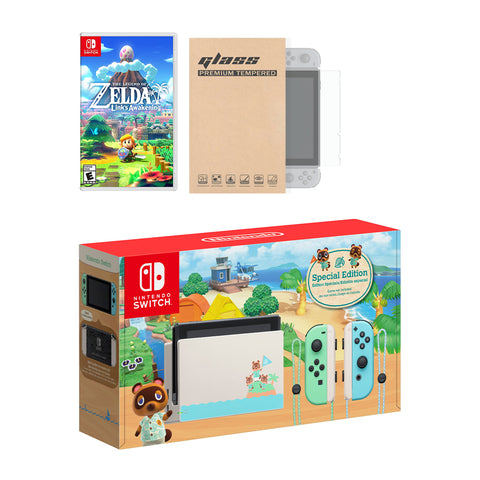 Nintendo Switch Animal Crossing Limited Console Legend of Zelda Link's Awakening Bundle, with Mytrix Tempered Glass Screen Protector - Improved Battery Life Console with the New Zelda Game