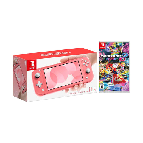 New Nintendo Switch Lite Coral Bundle with Mario Kart 8 Deluxe NS Game Disc - 2019 Best Game!