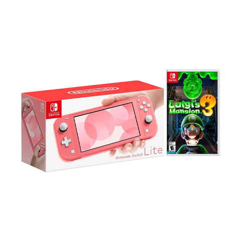 New Nintendo Switch Lite Coral Bundle with Luigi's Mansion 3 NS Game Disc