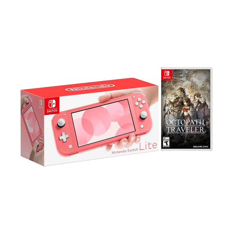 New Nintendo Switch Lite Coral Bundle with Octopath Traveler NS Game Disc