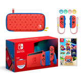2021 New Nintendo Switch Mario Red & Blue Limited Edition with Mario Iconography Carrying Case and Screen Protector Bundle With Super Mario 3D All-Stars And Mytrix Joystick Caps