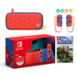 2021 New Nintendo Switch Mario Red & Blue Limited Edition with Mario Iconography Carrying Case and Screen Protector Bundle With Minecraft And Mytrix Joystick Caps