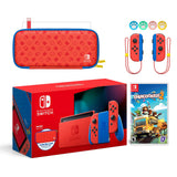 2021 New Nintendo Switch Mario Red & Blue Limited Edition with Mario Iconography Carrying Case and Screen Protector Bundle With Overcooked! 2 And Mytrix Joystick Caps