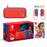 2021 New Nintendo Switch Mario Red & Blue Limited Edition with Mario Iconography Carrying Case and Screen Protector Bundle With Pokemon Shield And Mytrix Joystick Caps