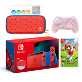 2021 New Nintendo Switch Mario Red & Blue Limited Edition with Mario Iconography Carrying Case Bundle With Mario Golf: Super Rush And Mytrix Wireless Switch Pro Controller and Accessories