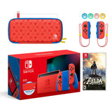 2021 New Nintendo Switch Mario Red & Blue Limited Edition with Mario Iconography Carrying Case and Screen Protector Bundle With The Legend of Zelda: Breath of the Wild And Mytrix Joystick Caps