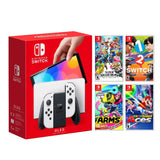 Nintendo Switch OLED White Model - Multiplayer 4 Game Competitive Sett with Mytrix Screen Protector and Joy Con Caps