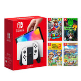 Nintendo Switch OLED White Model - Multiplayer 4 Game Cooperative Set with Mytrix Screen Protector and Joy Con Caps