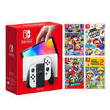 Nintendo Switch OLED White Model - Super Mario Top 4 Selections Bundle with Mytrix Screen Protector and Joy Con Caps
