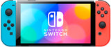 Nintendo Switch OLED Neon Red & Blue Model - Multiplayer 8 Game Bundle with Mytrix Screen Protector and Joy Con Caps