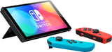 Nintendo Switch OLED Neon Red & Blue Model - Fitness Trilogy Bundle: Ringfit, Just Dance, Fitness Boxing with Mytrix Screen Protector and Joy Con Caps
