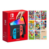 Nintendo Switch OLED Neon Red & Blue Model - Super Mario Super Mario Deluxe 8 Selections Bundle with Mytrix Screen Protector and Joy Con Caps