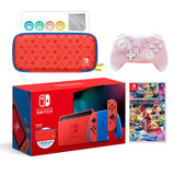 2021 New Nintendo Switch Mario Red & Blue Limited Edition with Mario Iconography Carrying Case Bundle With Mario Kart 8 Deluxe And Mytrix Wireless Switch Pro Controller and Accessories