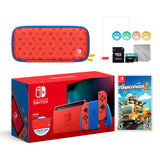 2021 New Nintendo Switch Mario Red & Blue Limited Edition with Mario Iconography Carrying Case and Screen Protector Bundle With Overcooked! 2 And Mytrix Accessories