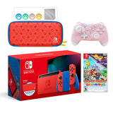 2021 New Nintendo Switch Mario Red & Blue Limited Edition with Mario Iconography Carrying Case Bundle With Paper Mario: The Origami King And Mytrix Wireless Switch Pro Controller and Accessories