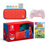 2021 New Nintendo Switch Mario Red & Blue Limited Edition with Mario Iconography Carrying Case Bundle With Animal Crossing: New Horizons And Mytrix Wireless Switch Pro Controller and Accessories