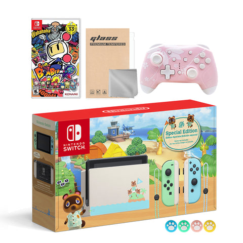 Nintendo Switch Animal Crossing Special Version Console Set, Bundle With Super Bomberman R And Mytrix Wireless Switch Pro Controller and Accessories