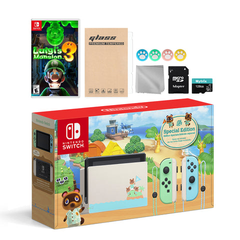Nintendo Switch Animal Crossing Special Version Console Set, Bundle With Luigi's Mansion 3 And Mytrix Accessories