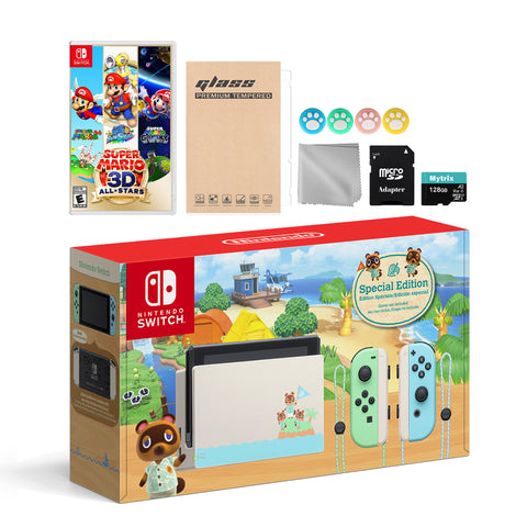 Nintendo Switch Animal Crossing Special Version Console Set, Bundle With Super Mario 3D All-Stars And Mytrix Accessories