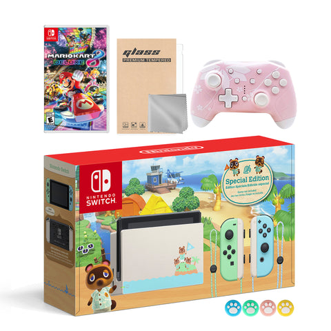 Nintendo Switch Animal Crossing Special Version Console Set, Bundle With Mario Kart 8 Deluxe And Mytrix Wireless Switch Pro Controller and Accessories
