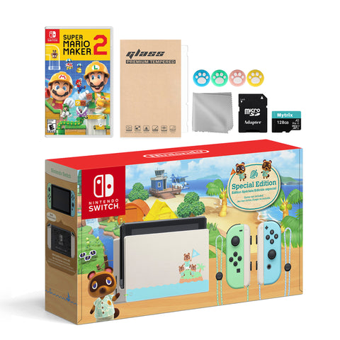 Nintendo Switch Animal Crossing Special Version Console Set, Bundle With Super Mario Maker 2 And Mytrix Accessories