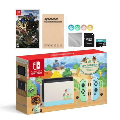 Nintendo Switch Animal Crossing Special Version Console Set, Bundle With Monster Hunter: Rise And Mytrix Accessories