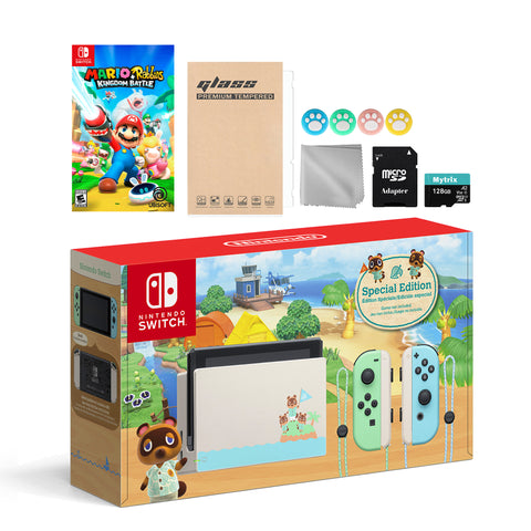 Nintendo Switch Animal Crossing Special Version Console Set, Bundle With Mario Rabbids Kingdom Battle And Mytrix Accessories