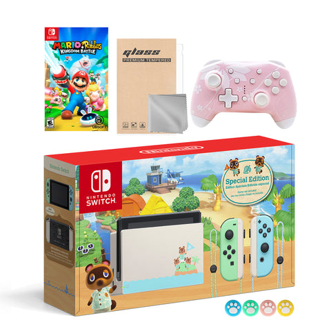 Nintendo Switch Animal Crossing Special Version Console Set, Bundle With Mario Rabbids Kingdom Battle And Mytrix Wireless Controller and Accessories