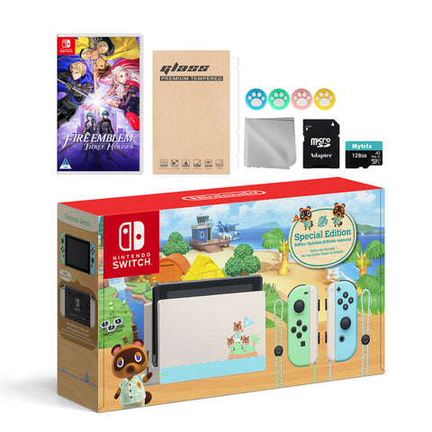 Nintendo Switch Animal Crossing Special Version Console Set, Bundle With Fire Emblem: Three Houses And Mytrix Accessories