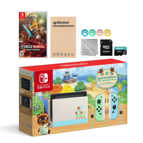 Nintendo Switch Animal Crossing Special Version Console Set, Bundle With Hyrule Warriors: Age of Calamity And Mytrix Accessories