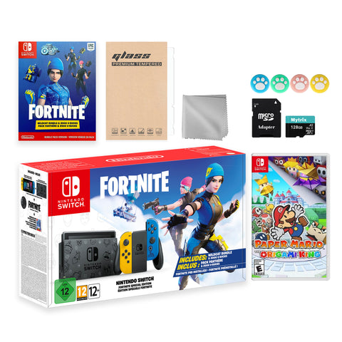 Nintendo Switch Fortnite Wildcat Limited Console Set, Epic Wildcat Outfits, 2000 V-Bucks, Bundle With Paper Mario: The Origami King And Mytrix Accessories