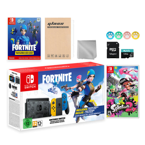Nintendo Switch Fortnite Wildcat Limited Console Set, Epic Wildcat Outfits, 2000 V-Bucks, Bundle With Splatoon 2 And Mytrix Accessories
