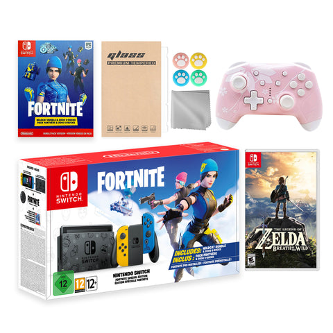 Nintendo Switch Fortnite Wildcat Limited Console Set, Epic Wildcat Outfits, 2000 V-Bucks, Bundle With The Legend of Zelda: Breath of the Wild And Mytrix Wireless Pro Controller and Accessories