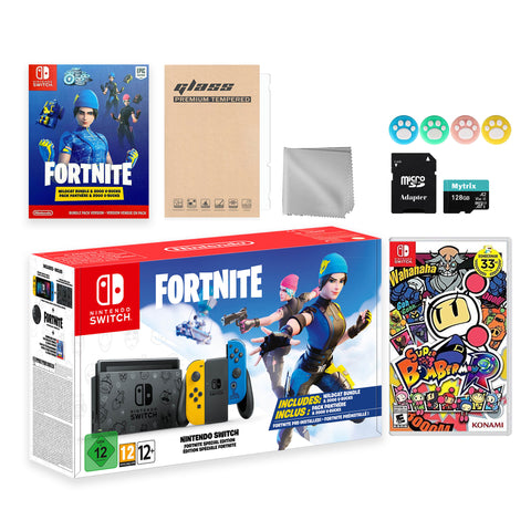 Nintendo Switch Fortnite Wildcat Limited Console Set, Epic Wildcat Outfits, 2000 V-Bucks, Bundle With Super Bomberman R And Mytrix Accessories