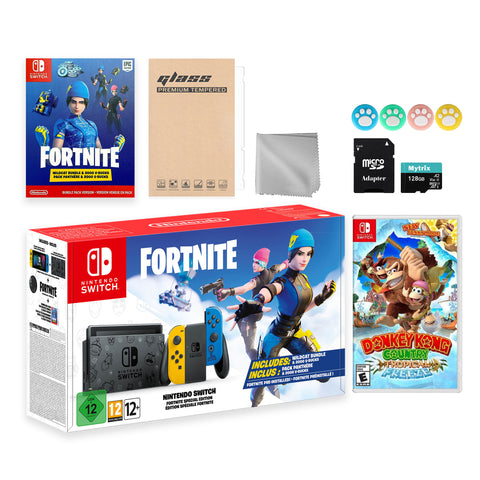 Nintendo Switch Fortnite Wildcat Limited Console Set, Epic Wildcat Outfits, 2000 V-Bucks, Bundle With Donkey Kong Country: Tropical Freeze And Mytrix Accessories