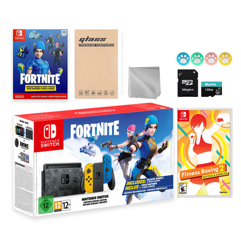 Nintendo Switch Fortnite Wildcat Limited Console Set, Epic Wildcat Outfits, 2000 V-Bucks, Bundle With Fitness Boxing 2: Rhythm & Exercise And Mytrix Wireless Pro Controller and Accessories