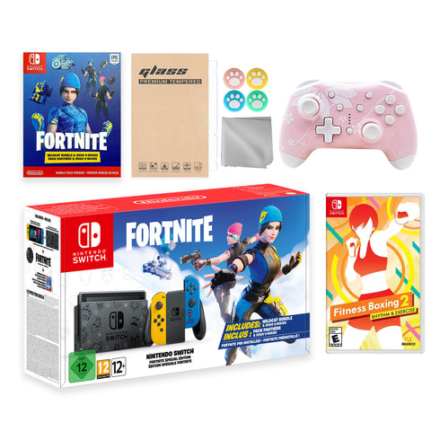 Nintendo Switch Fortnite Wildcat Limited Console Set, Epic Wildcat Outfits, 2000 V-Bucks, Bundle With Fitness Boxing 2: Rhythm & Exercise And Mytrix Wireless Pro Controller and Accessories