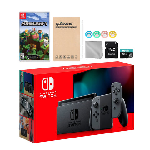 Nintendo Switch Gray Joy-Con Console Set, Bundle With Minecraft And Mytrix Accessories