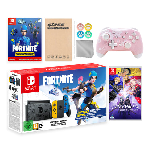Nintendo Switch Fortnite Wildcat Limited Console Set, Epic Wildcat Outfits, 2000 V-Bucks, Bundle With Fire Emblem: Three Houses And Mytrix Wireless Switch Pro Controller and Accessories