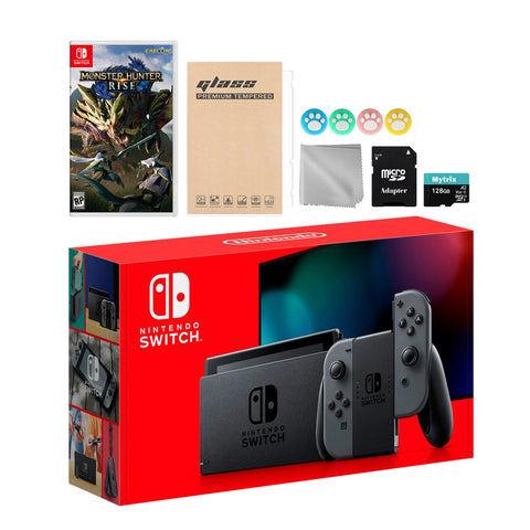 Nintendo Switch Gray Joy-Con Console Set, Bundle With Monster Hunter: Rise And Mytrix Accessories