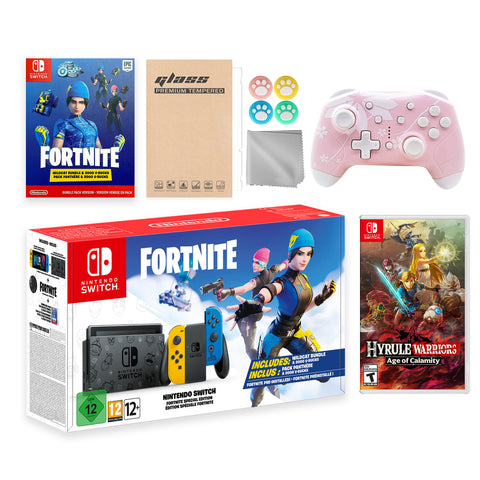 Nintendo Switch Fortnite Wildcat Limited Console Set, Epic Wildcat Outfits, 2000 V-Bucks, Bundle With Hyrule Warriors: Age of Calamity And Mytrix Wireless Switch Pro Controller and Accessories