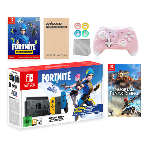 Nintendo Switch Fortnite Wildcat Limited Console Set, Epic Wildcat Outfits, 2000 V-Bucks, Bundle With Immortals Fenyx Rising And Mytrix Wireless Switch Pro Controller and Accessories