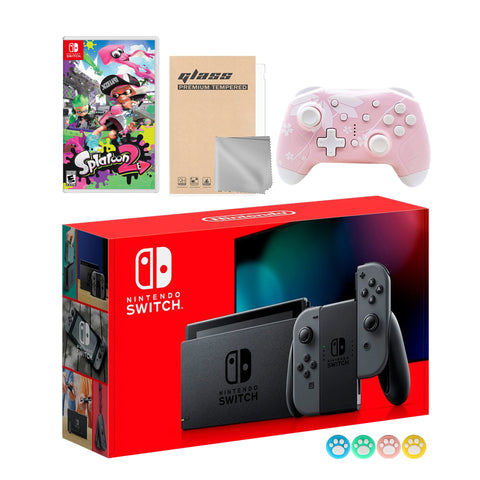 Nintendo Switch Gray Joy-Con Console Set, Bundle With Splatoon 2 And Mytrix Wireless Switch Pro Controller and Accessories