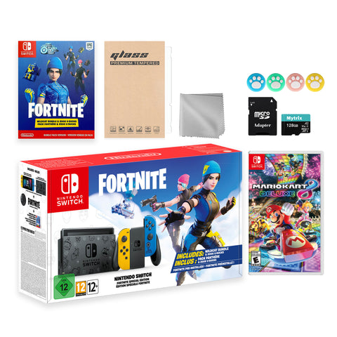 Nintendo Switch Fortnite Wildcat Limited Console Set, Epic Wildcat Outfits, 2000 V-Bucks, Bundle With Mario Kart 8 Deluxe And Mytrix Accessories