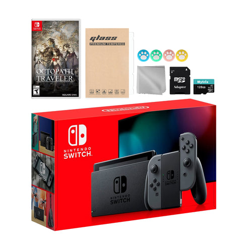 Nintendo Switch Gray Joy-Con Console Set, Bundle With Octopath Traveler And Mytrix Accessories