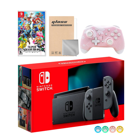 Nintendo Switch Gray Joy-Con Console Set, Bundle With Super Smash Bros. Ultimate And Mytrix Wireless Switch Pro Controller and Accessories