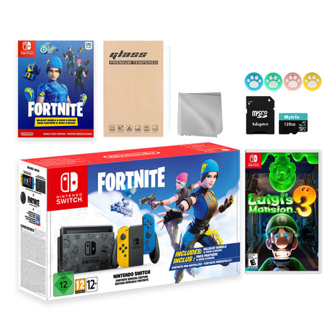 Nintendo Switch Fortnite Wildcat Limited Console Set, Epic Wildcat Outfits, 2000 V-Bucks, Bundle With Luigi's Mansion 3 And Mytrix Accessories