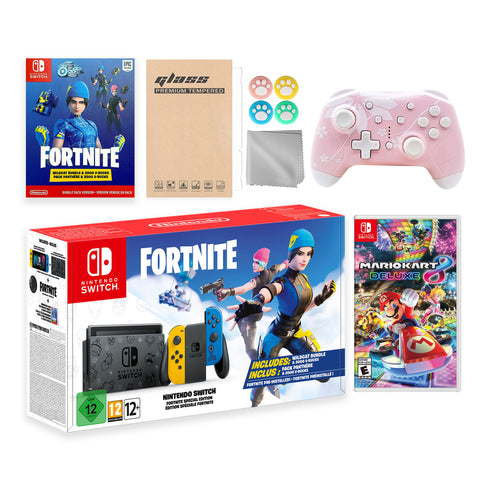 Nintendo Switch Fortnite Wildcat Limited Console Set, Epic Wildcat Outfits, 2000 V-Bucks, Bundle With Mario Kart 8 Deluxe And Mytrix Wireless Switch Pro Controller and Accessories