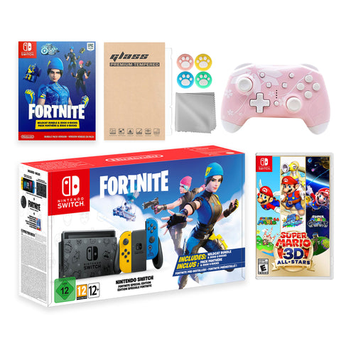 Nintendo Switch Fortnite Wildcat Limited Console Set, Epic Wildcat Outfits, 2000 V-Bucks, Bundle With Super Mario 3D All-Stars And Mytrix Wireless Switch Pro Controller and Accessories