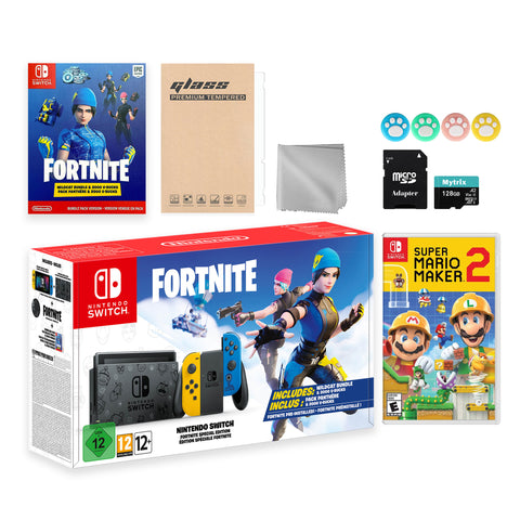 Nintendo Switch Fortnite Wildcat Limited Console Set, Epic Wildcat Outfits, 2000 V-Bucks, Bundle With Super Mario Maker 2 And Mytrix Accessories